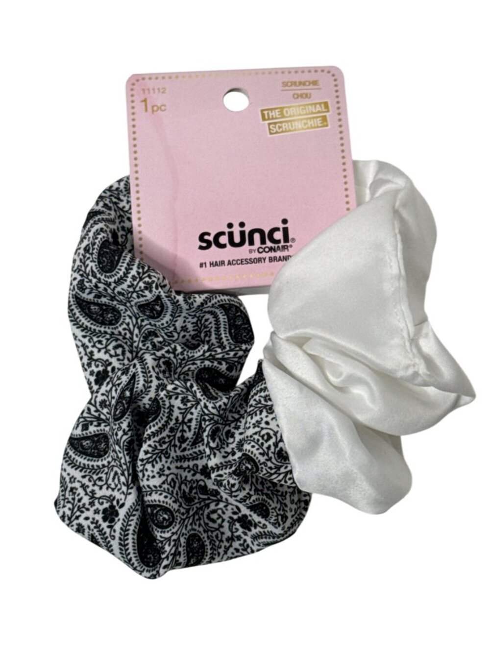 Scunci Scrunchies Black White Paisley Satin Hair Ties Women Ponytail Set